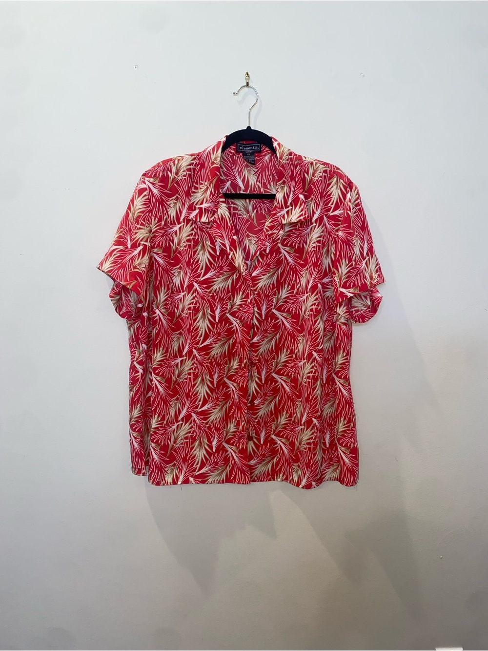 Vintage Elementz Coral Tropical-Print Plus Size Short-Sleeve Button-Up Shirt